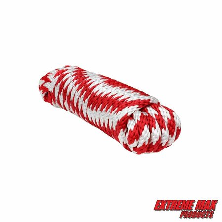 EXTREME MAX Extreme Max 3008.0159 Solid Braid MFP Utility Rope - 3/8" x 25', Red/White 3008.0159